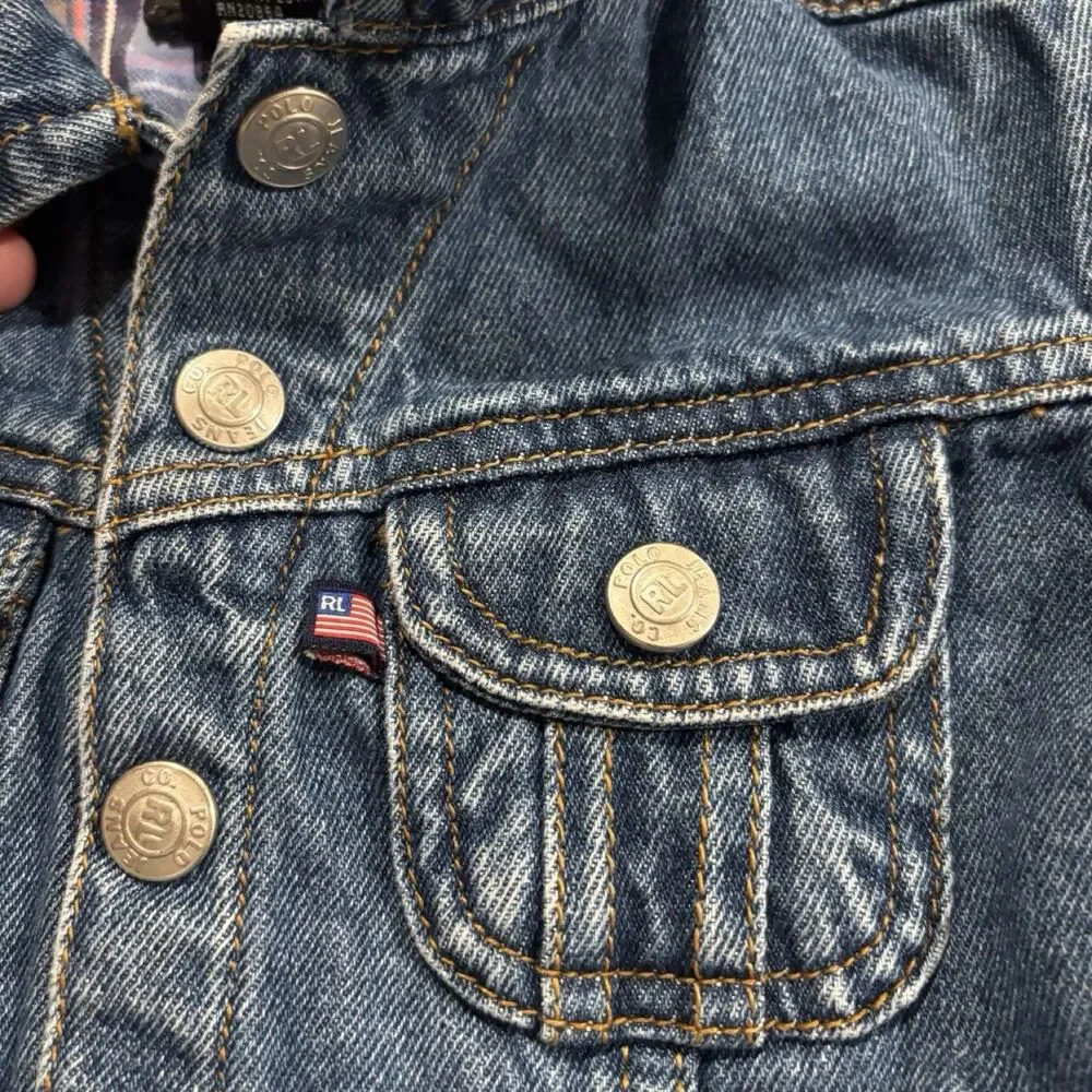 Vintage Y2K Polo Jeans Co Ralph Lauren RL Flag Denim Jacket Baby 3-12M